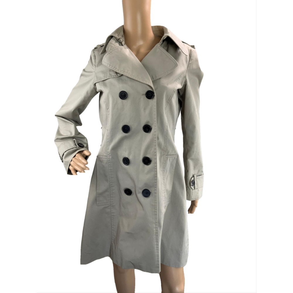 Zara Basic Womens Trench Coat Sz Med Beige Double Breasted Collard Neck Corpcore